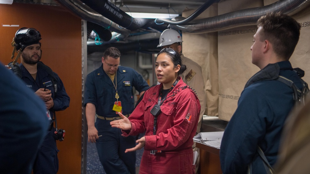 Sailors train for toxic gas aboard USS Ronald Reagan (CVN 76)