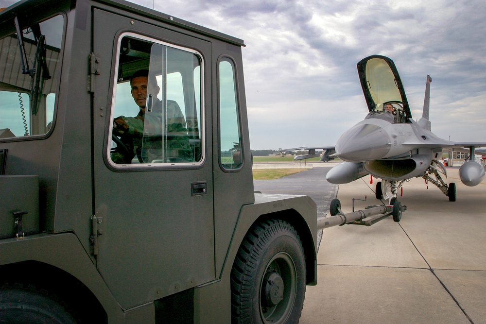F-16 brought in for maintenance