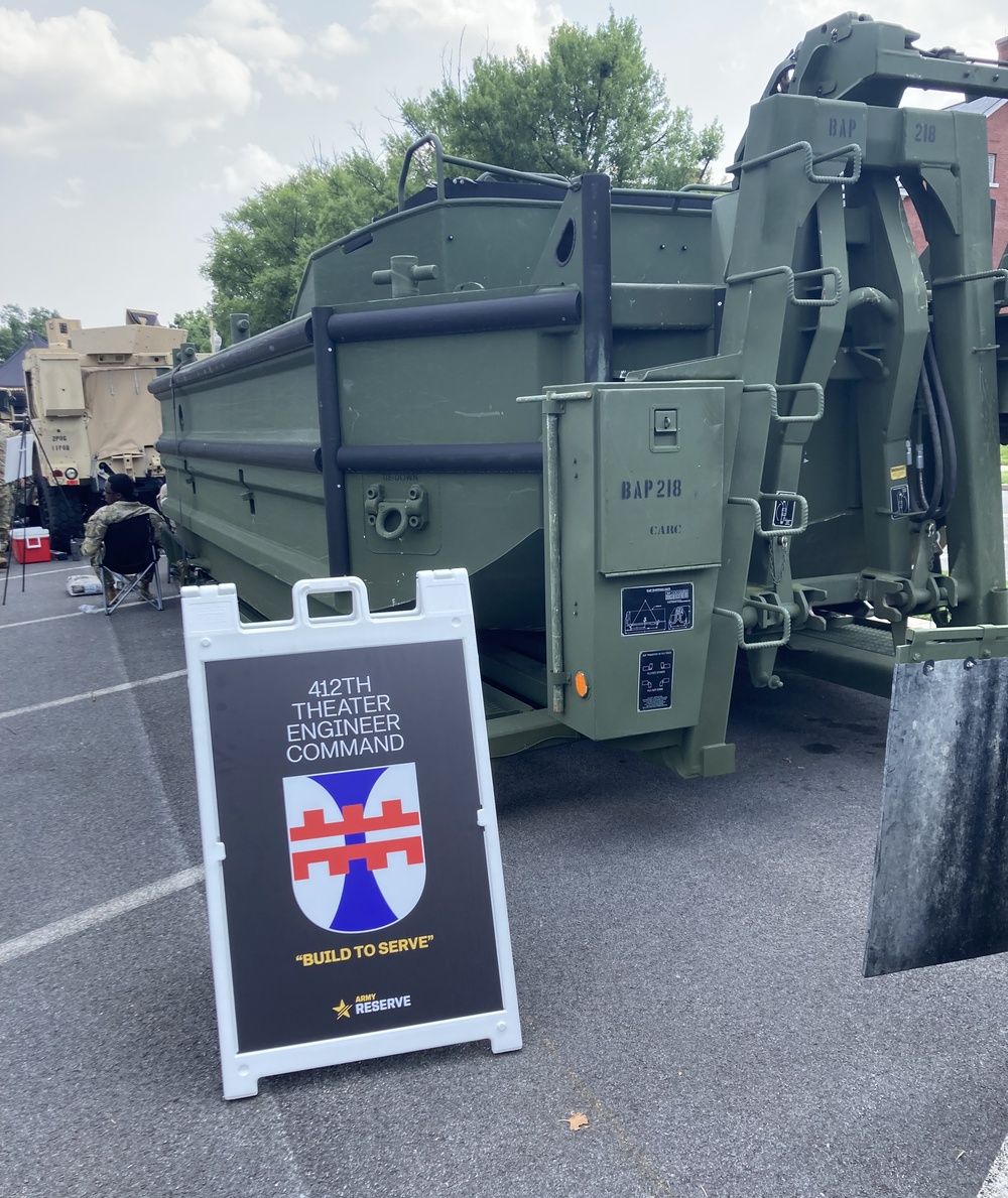 Engineers from the 412th Theater Engineer Command provide equipment displays at the Twilight Tattoo