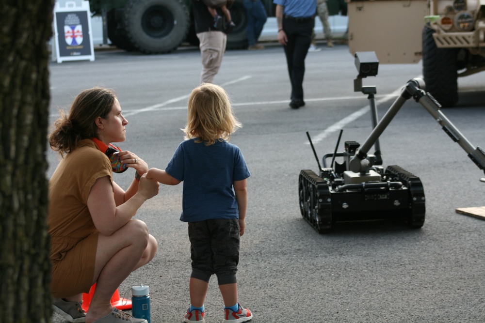 Engineers from the 412th Theater Engineer Command provide equipment displays at the Twilight Tattoo