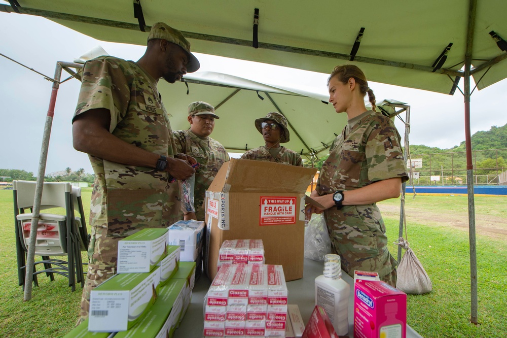 Veterinarians attached to the USNS Comfort provide veterinary services for Grenada