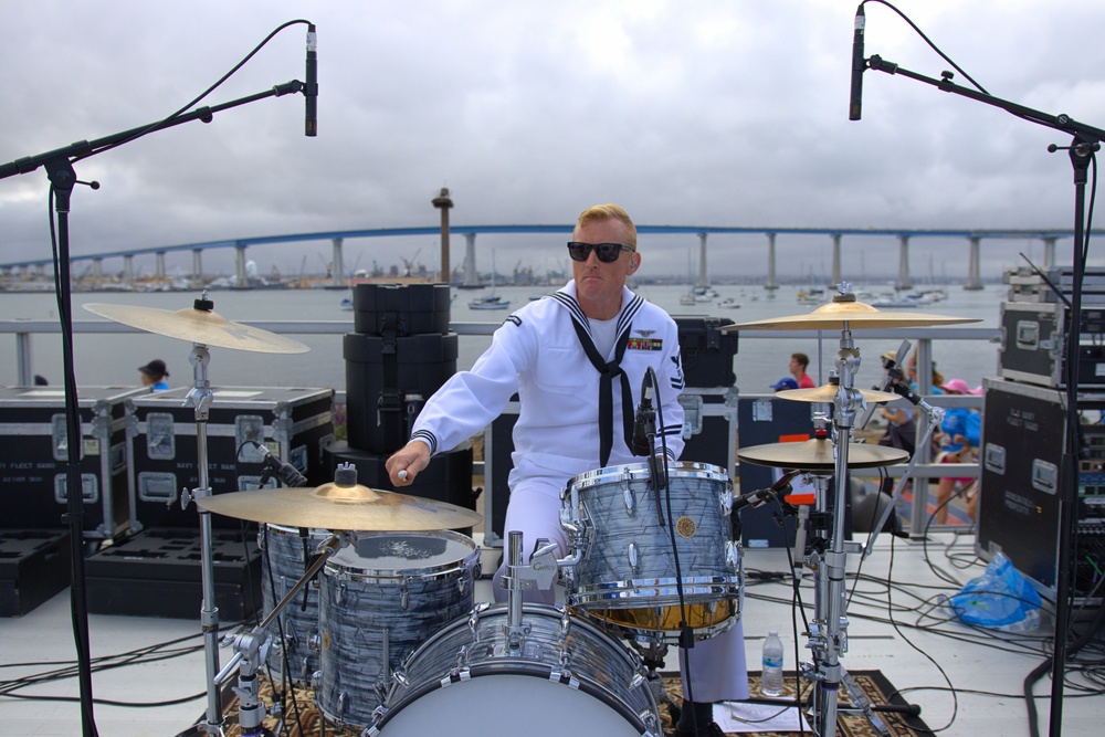 Popular Music Group The Destroyers deliver an outstanding high energy set at the finish line for the 38th Navy Bay Bridge Run/Walk in Coronado.