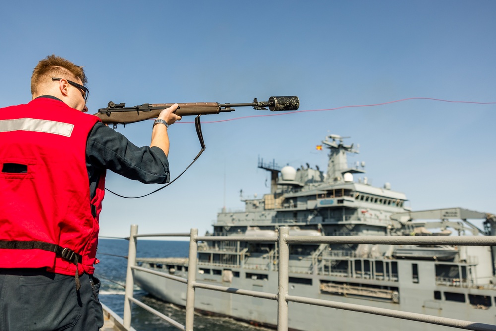 USS Mount Whitney Conducts RAS with German Navy Frankfurt am Main During BALTOPS 25