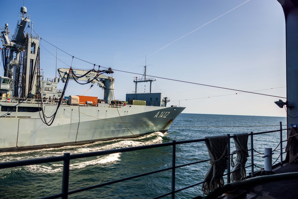 USS Mount Whitney Conducts RAS with German Navy Frankfurt am Main During BALTOPS 25
