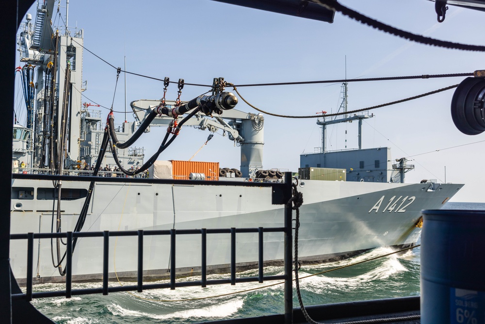 USS Mount Whitney Conducts RAS with German Navy Frankfurt am Main During BALTOPS 25