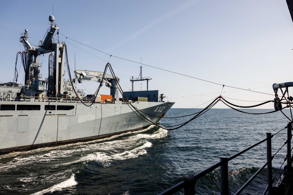 USS Mount Whitney Conducts RAS with German Navy Frankfurt am Main During BALTOPS 25