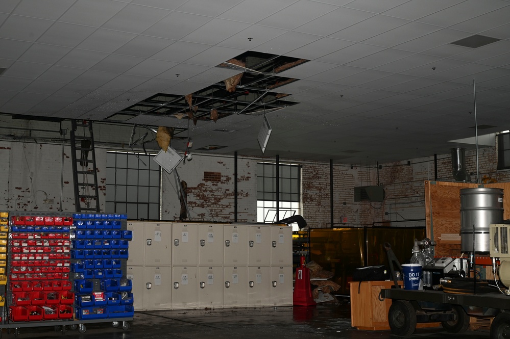 Historic hangar damaged during fire caused by suspected lightning strike