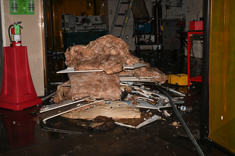 Historic hangar damaged during fire caused by suspected lightning strike