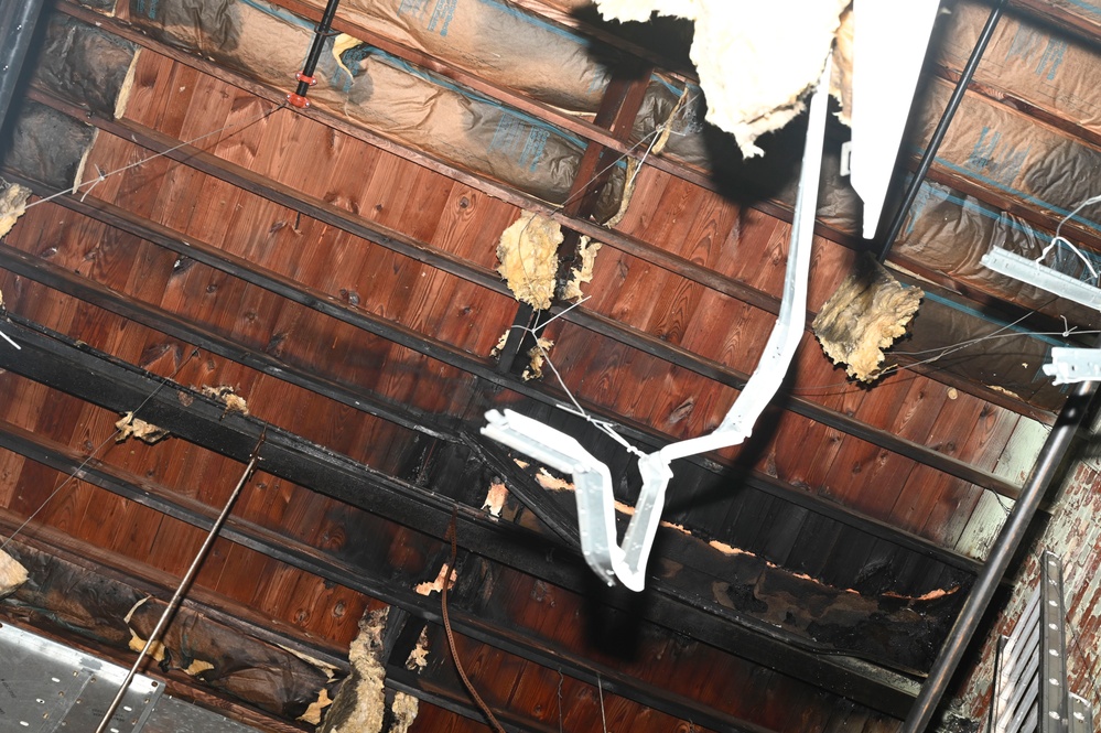 Historic hangar damaged during fire caused by suspected lightning strike
