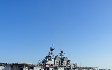 USS Tripoli (LHA 7) arrives at Naval Weapons Station Seal Beach