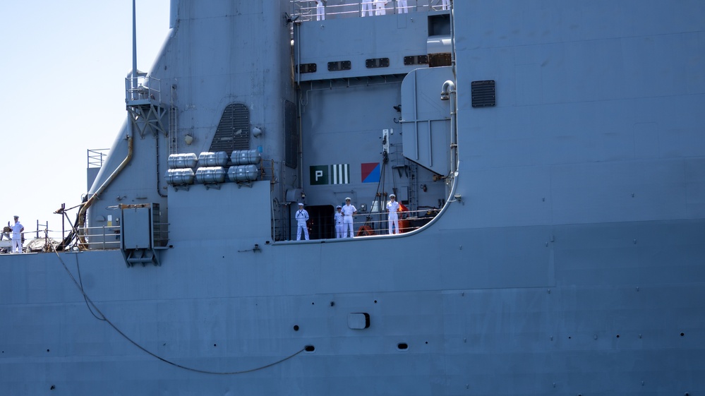 MANNING THE RAILS ABOARD USS HARPERS FERRY
