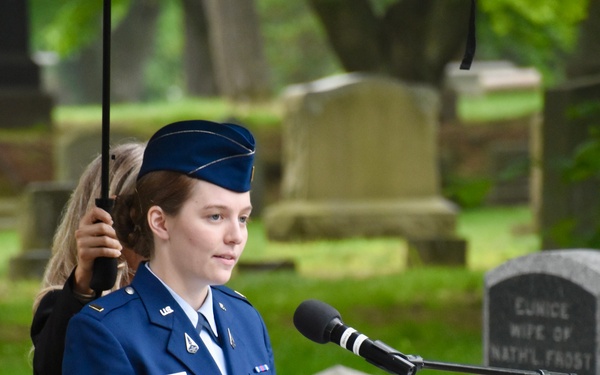 2nd Lt. Katherine Hendl delivers remarks during the interment ceremony of her great-great-uncle