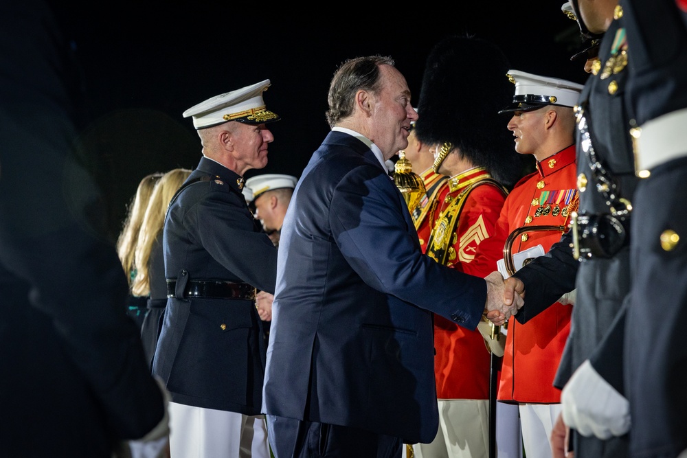 The Commandant, Gen. Eric Smith hosts Secretary of the Navy, Hon. John Phelan for an Evening Parade at MBW