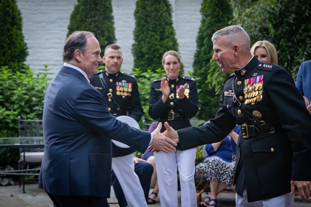 The Commandant, Gen. Eric Smith hosts Secretary of the Navy, Hon. John Phelan for an Evening Parade at MBW