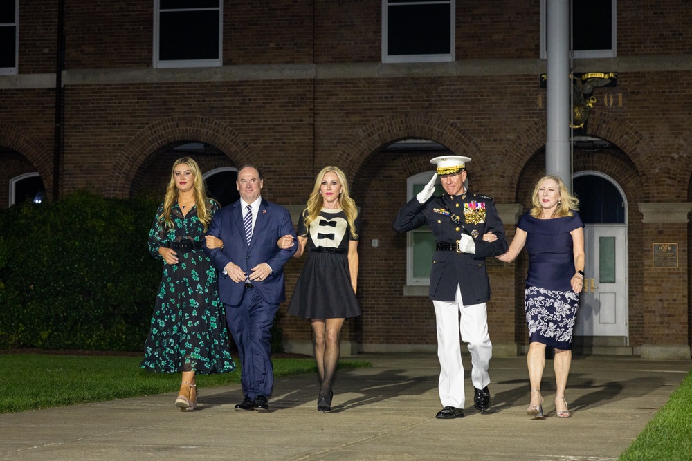 The Commandant, Gen. Eric Smith hosts Secretary of the Navy, Hon. John Phelan for an Evening Parade at MBW