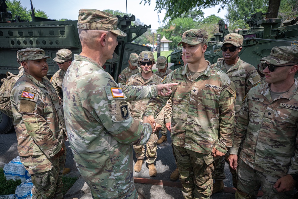 Chief of Staff of the Army visits Soldiers preparing for the 250th Army Birthday Parade
