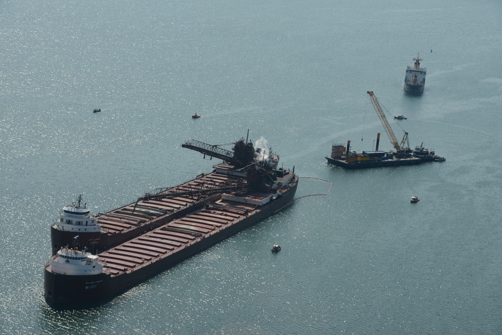 Hay Lake Marine Casualty response vessels including the U.S. Coast Guard Cutter Spar (WLB 206) hold station