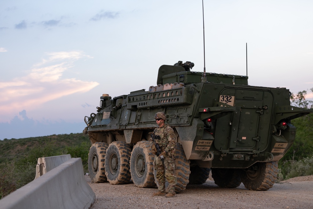 1-41 Infantry Regiment use Stryker armored vehicles to help support southern border mission
