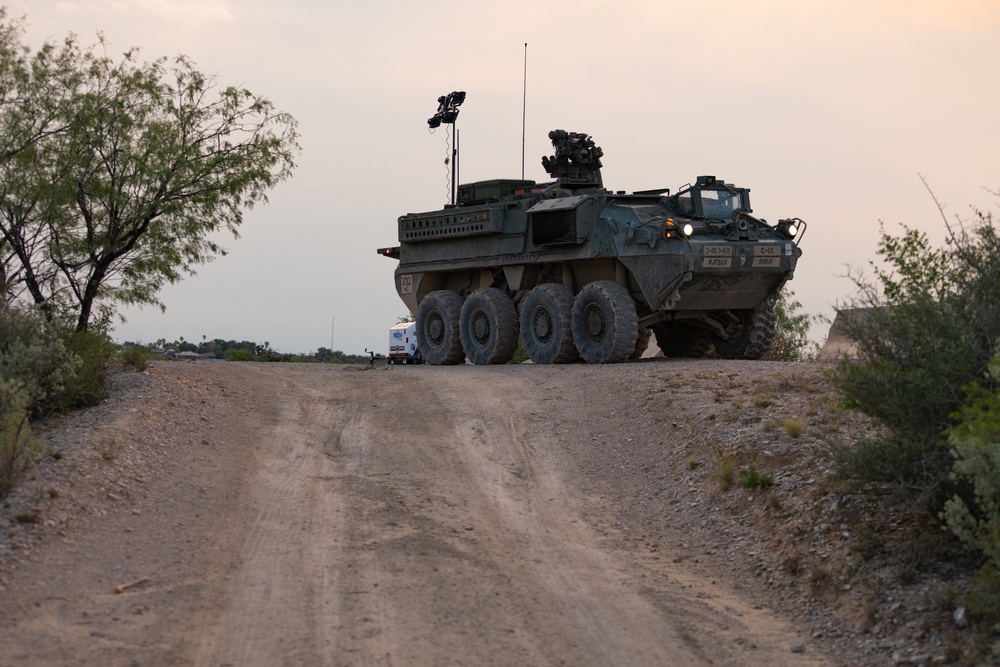 1-41 Infantry Regiment use Stryker armored vehicles to help support southern border mission
