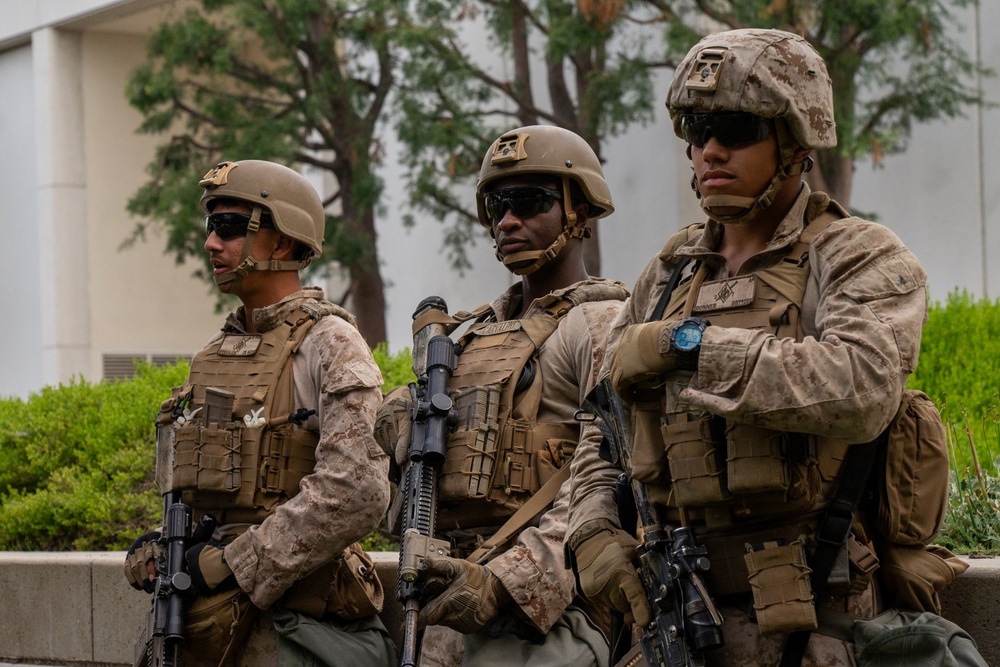 U.S. Marines Stand Guard at Wilshire Federal Building