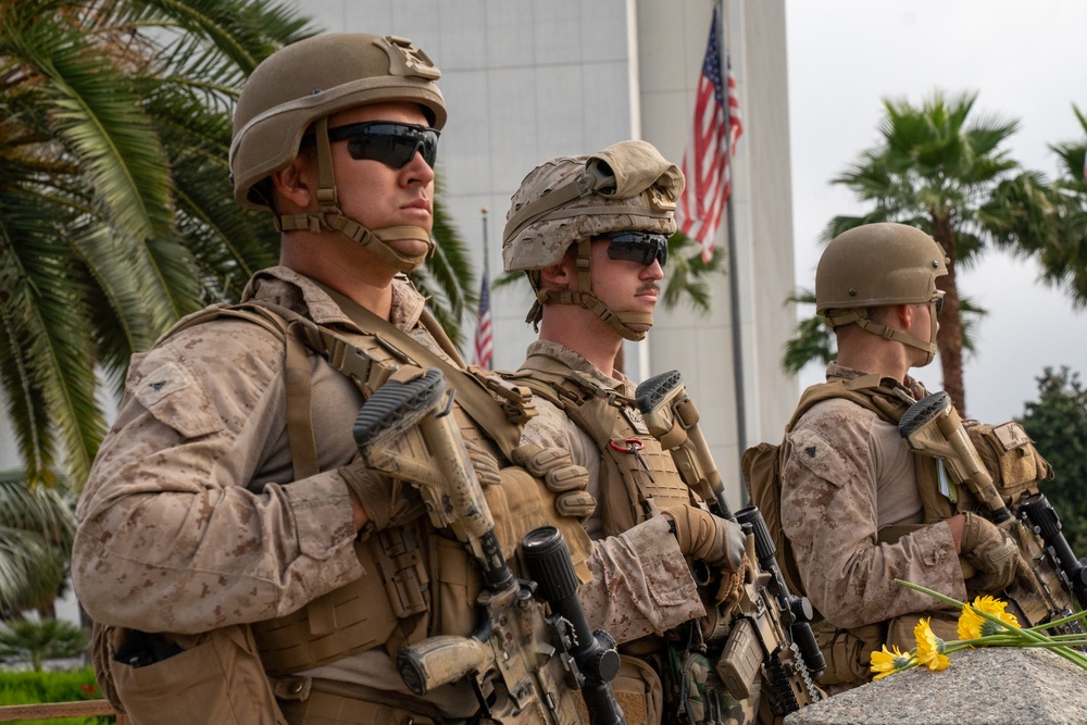 U.S. Marines Stand Guard at Wilshire Federal Building