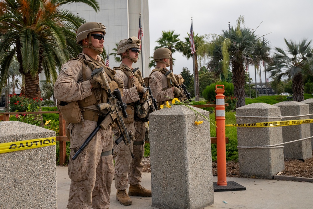 U.S. Marines Stand Guard at Wilshire Federal Building