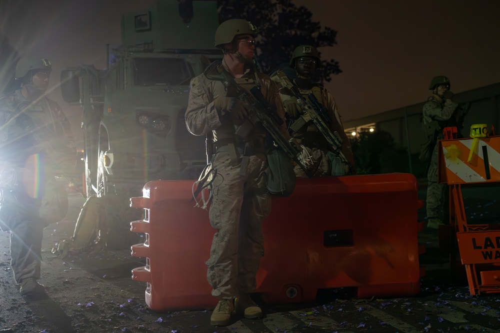 U.S. Marines Stand Guard at Wilshire Federal Building