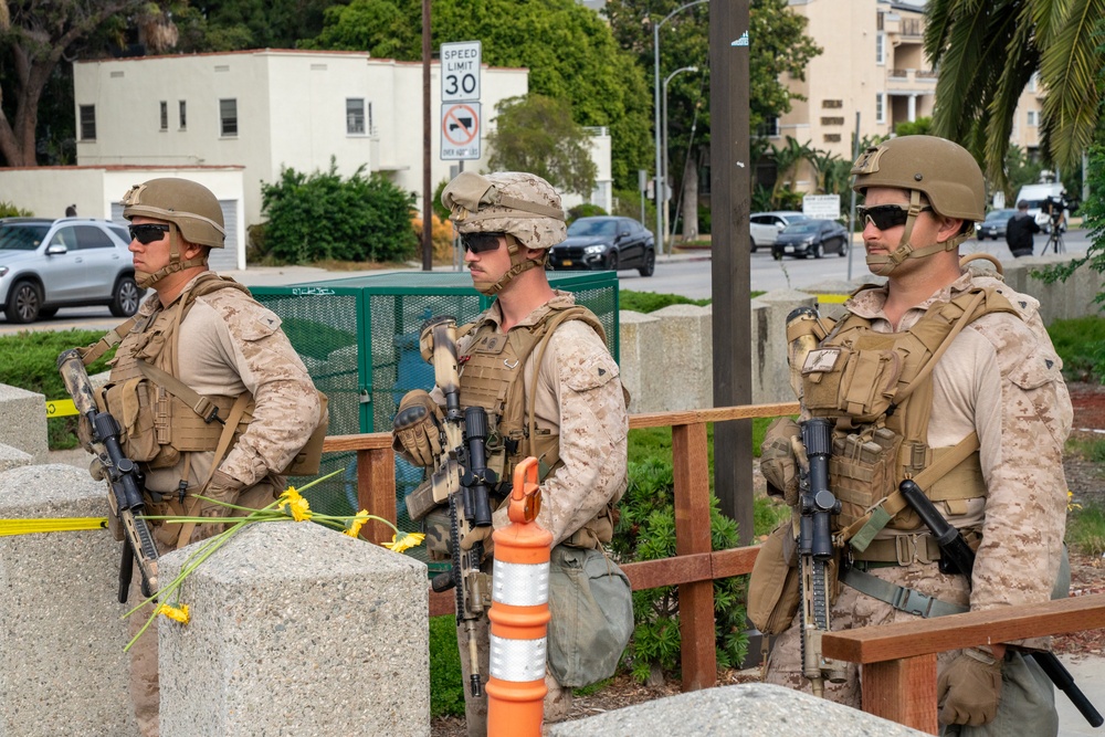 U.S. Marines Stand Guard at Wilshire Federal Building