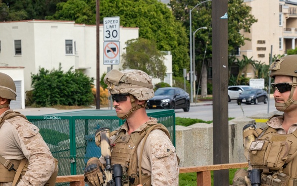 U.S. Marines Stand Guard at Wilshire Federal Building