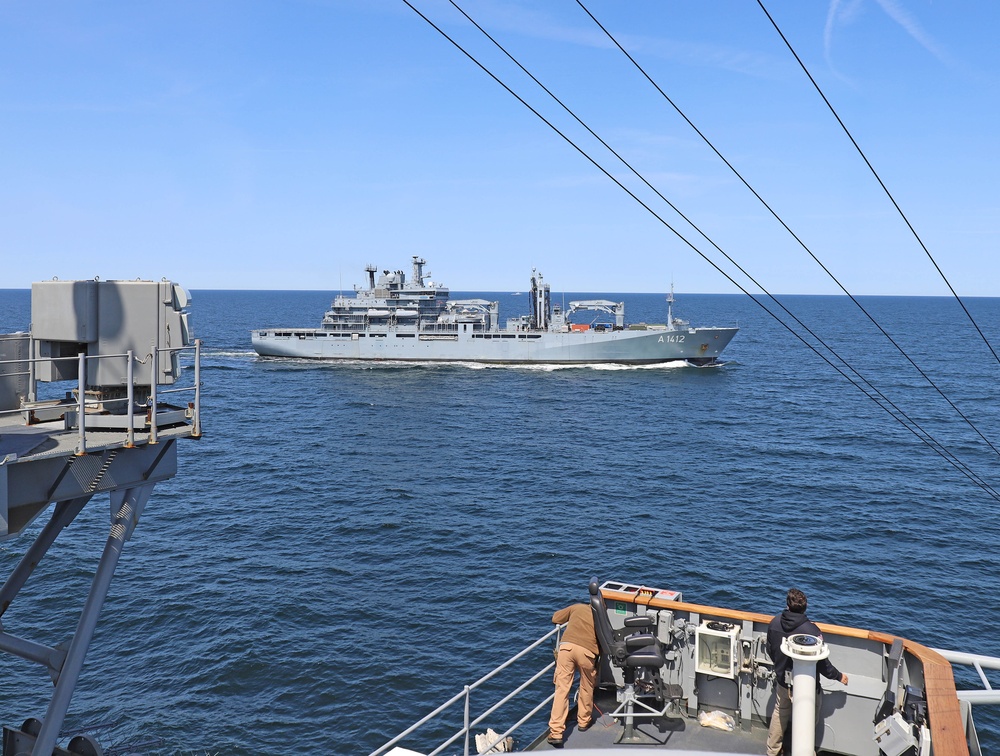 U.S. and NATO Ships Conduct a Replenishment-at-Sea