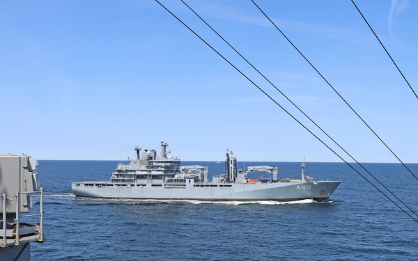 U.S. and NATO Ships Conduct a Replenishment-at-Sea
