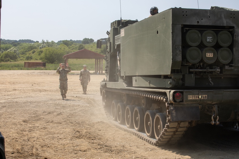 41st FAB washes down MLRS before transportation procedures during Saber Guardian 25