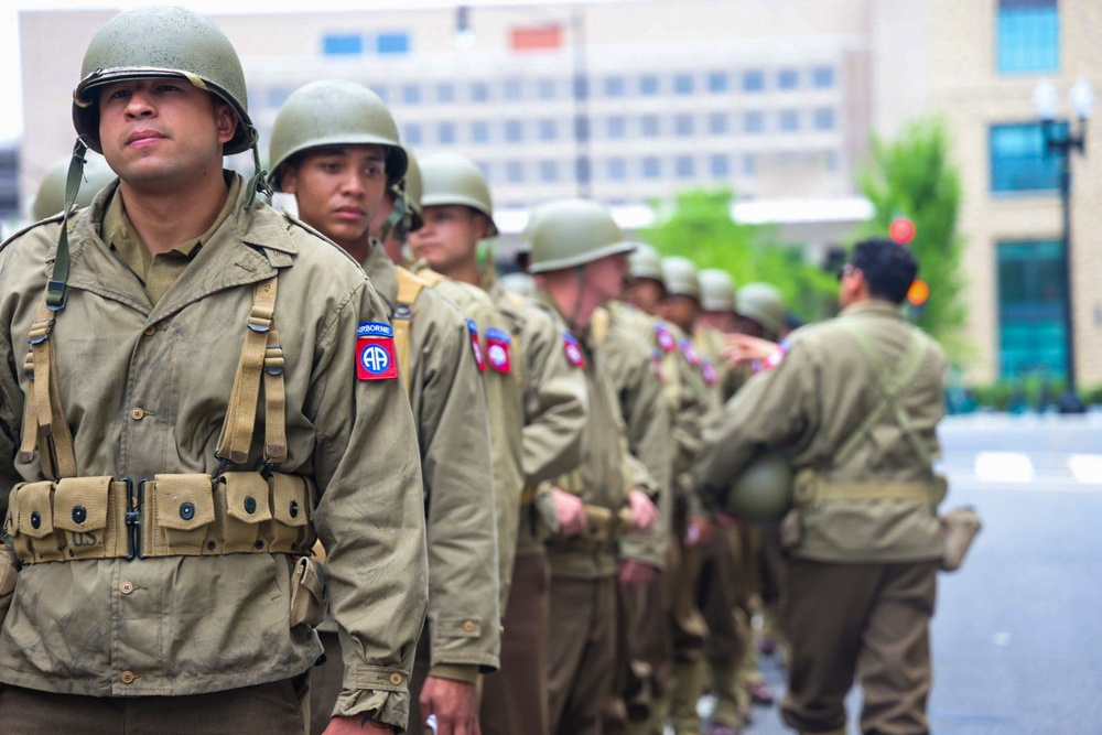 Paratroopers don historical uniforms for Army 250th Birthday Parade