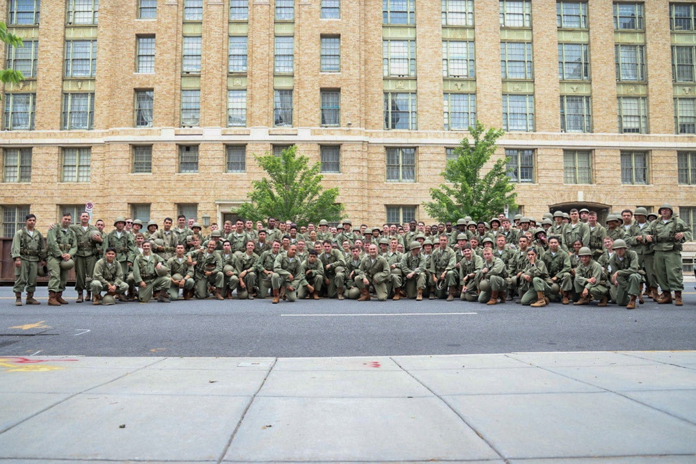 Paratroopers don historical uniforms for Army 250th Birthday Parade