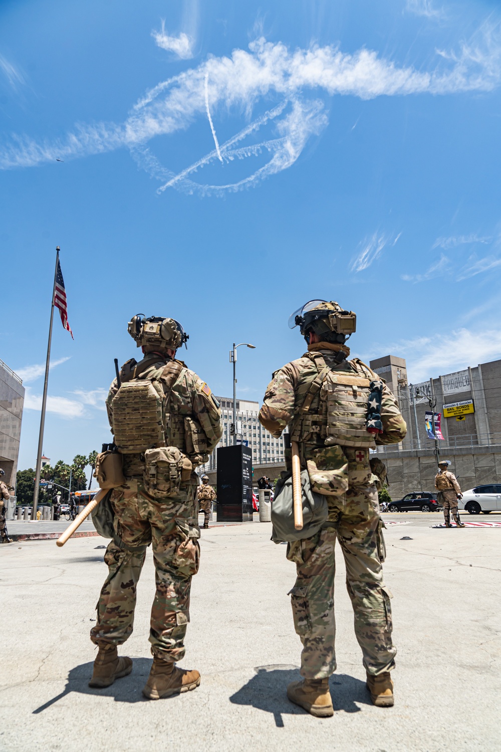 U.S. Army Soldiers and U.S. Marines protect federal facility