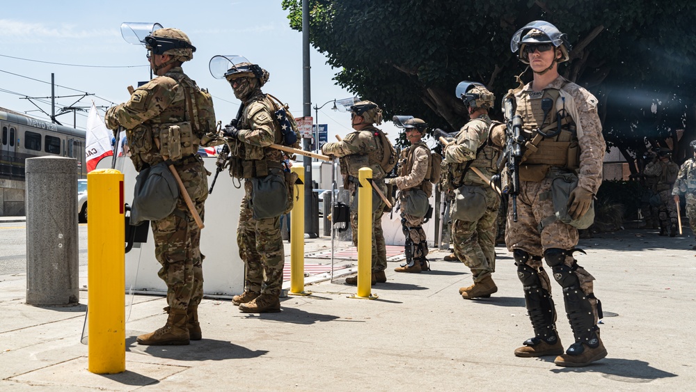 U.S. Army Soldiers and U.S. Marines protect federal facility
