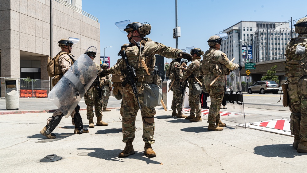 U.S. Army Soldiers and U.S. Marines protect federal facility
