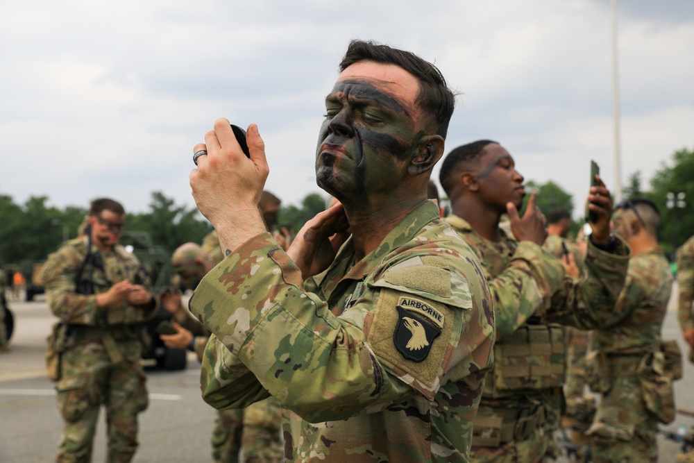 Soldiers from across the Army prepare to march in Grand Military Parade