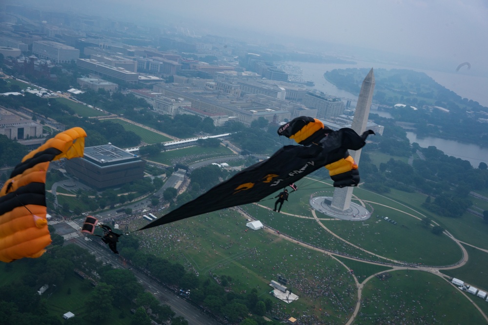 U.S. Army Parachute Team jumps for Army 250th Birthday Parade