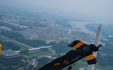 U.S. Army Parachute Team jumps for Army 250th Birthday Parade