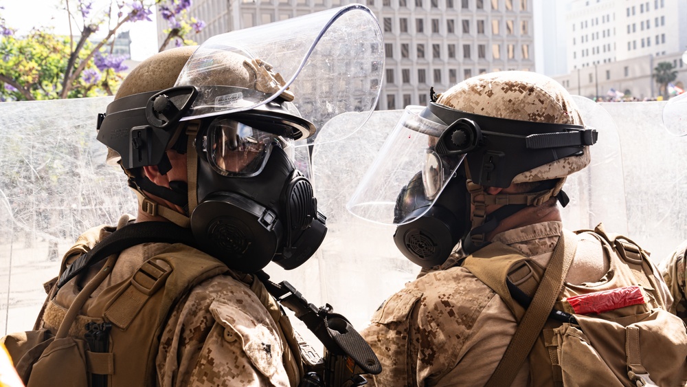 U.S. Marines provide protection services to a federal building