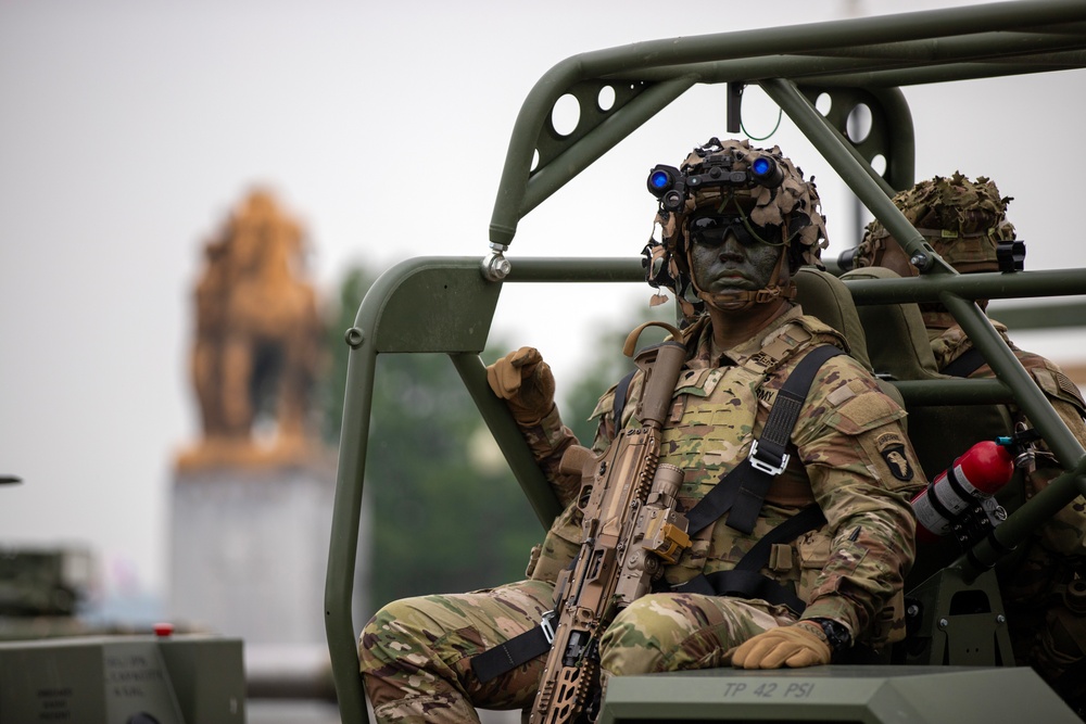 U.S. Army Soldiers participate in the 250th Army Birthday Parade