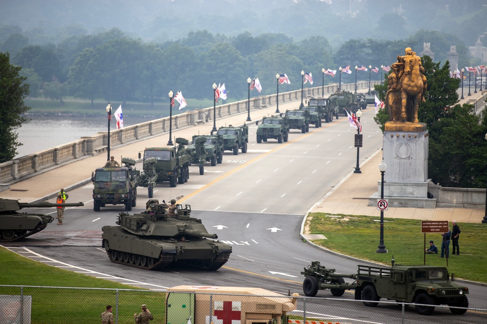 U.S. Army Soldiers participate in the 250th Army Birthday Parade