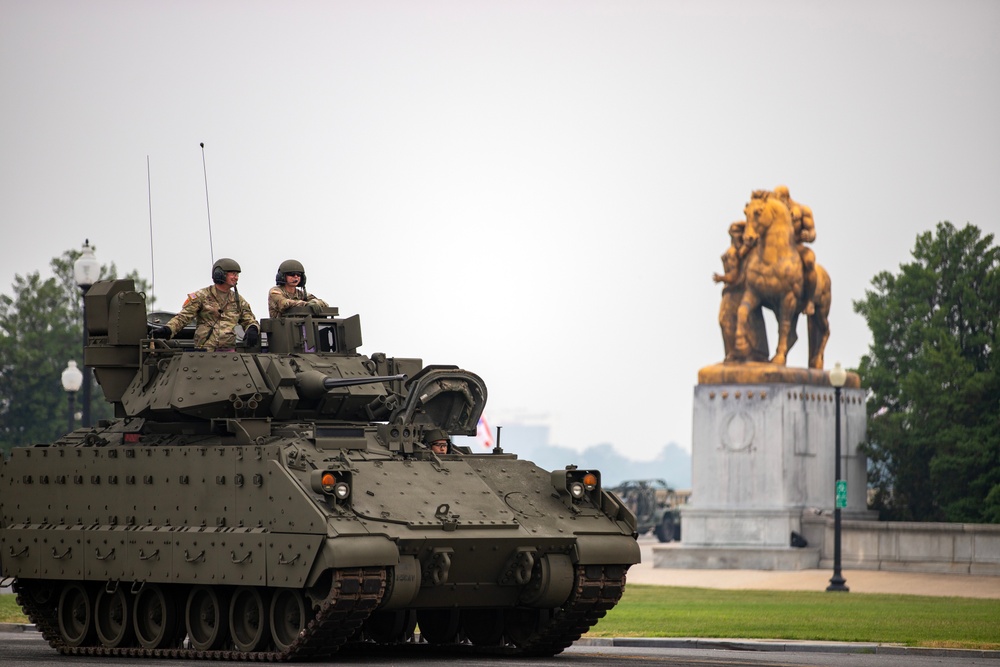 U.S. Army Soldiers participate in the 250th Army Birthday Parade