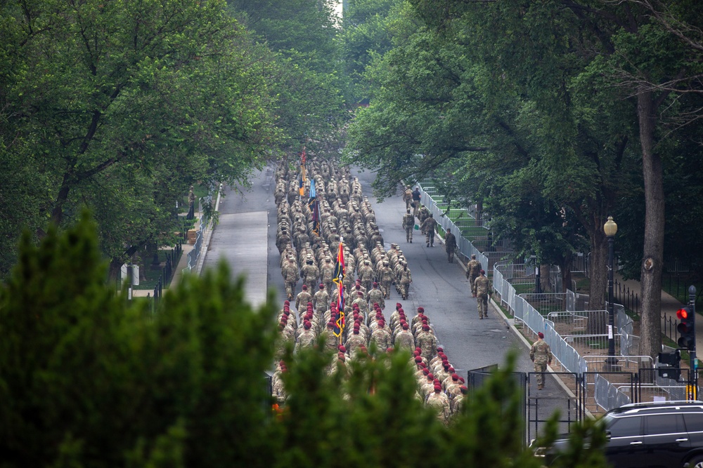 U.S. Army Soldiers participate in the 250th Army Birthday Parade