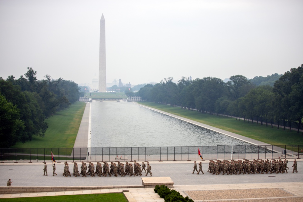 U.S. Army Soldiers participate in the 250th Army Birthday Parade
