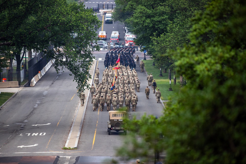 U.S. Army Soldiers participate in the 250th Army Birthday Parade