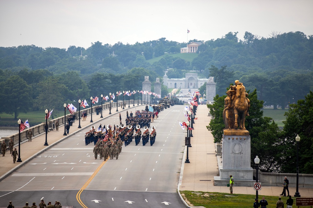 U.S. Army Soldiers participate in the 250th Army Birthday Parade