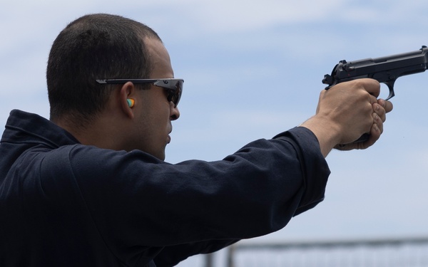 Shoup conducts small arms gun shoot