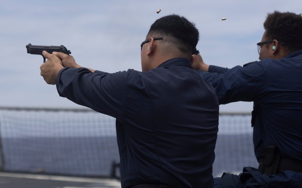Shoup conducts small arms gun shoot